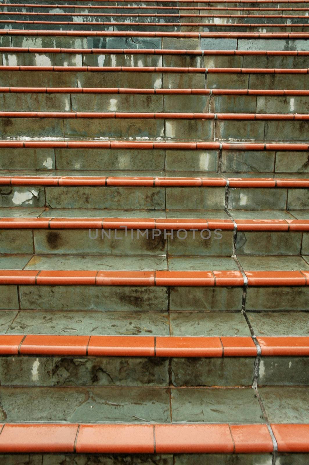 stairway made of concrete blocks and red tiles