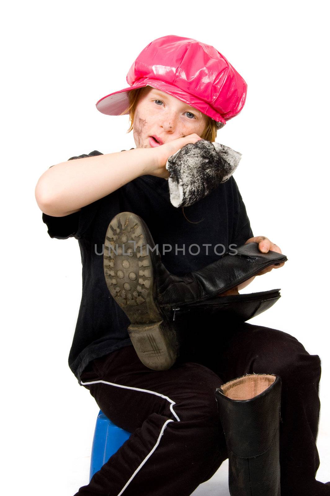 little bootblack girl is shining up the shoes by ladyminnie