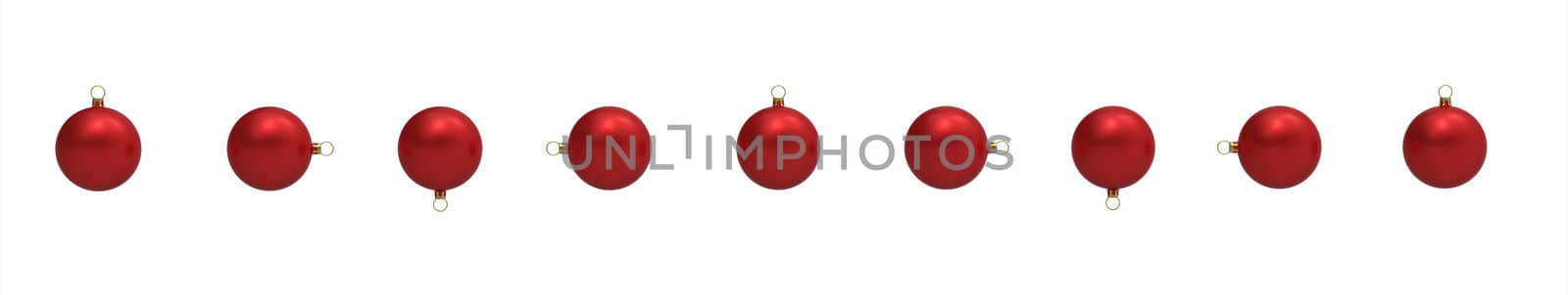 Line of red christmass balls isolated on white