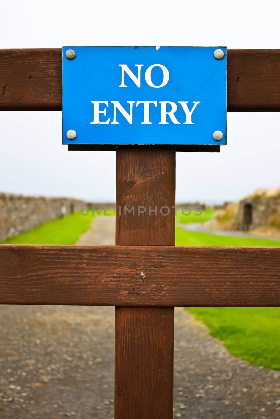 No entry sign, on blue. Useful for concepts