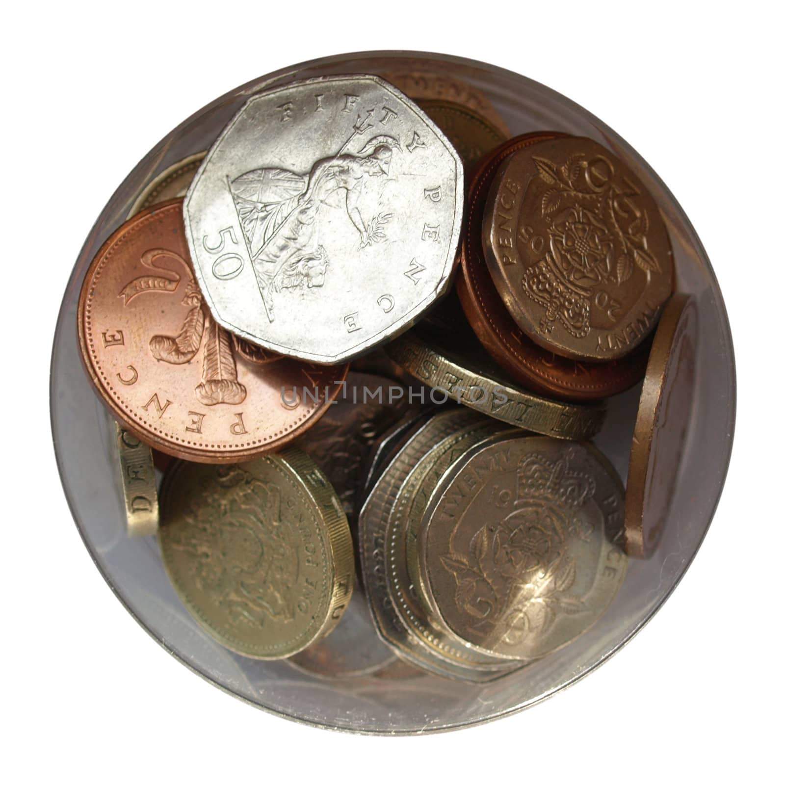 Range of British Pounds coins (UK currency)