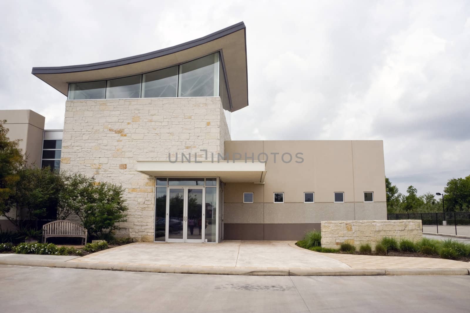 A small modern office building exterior entrance