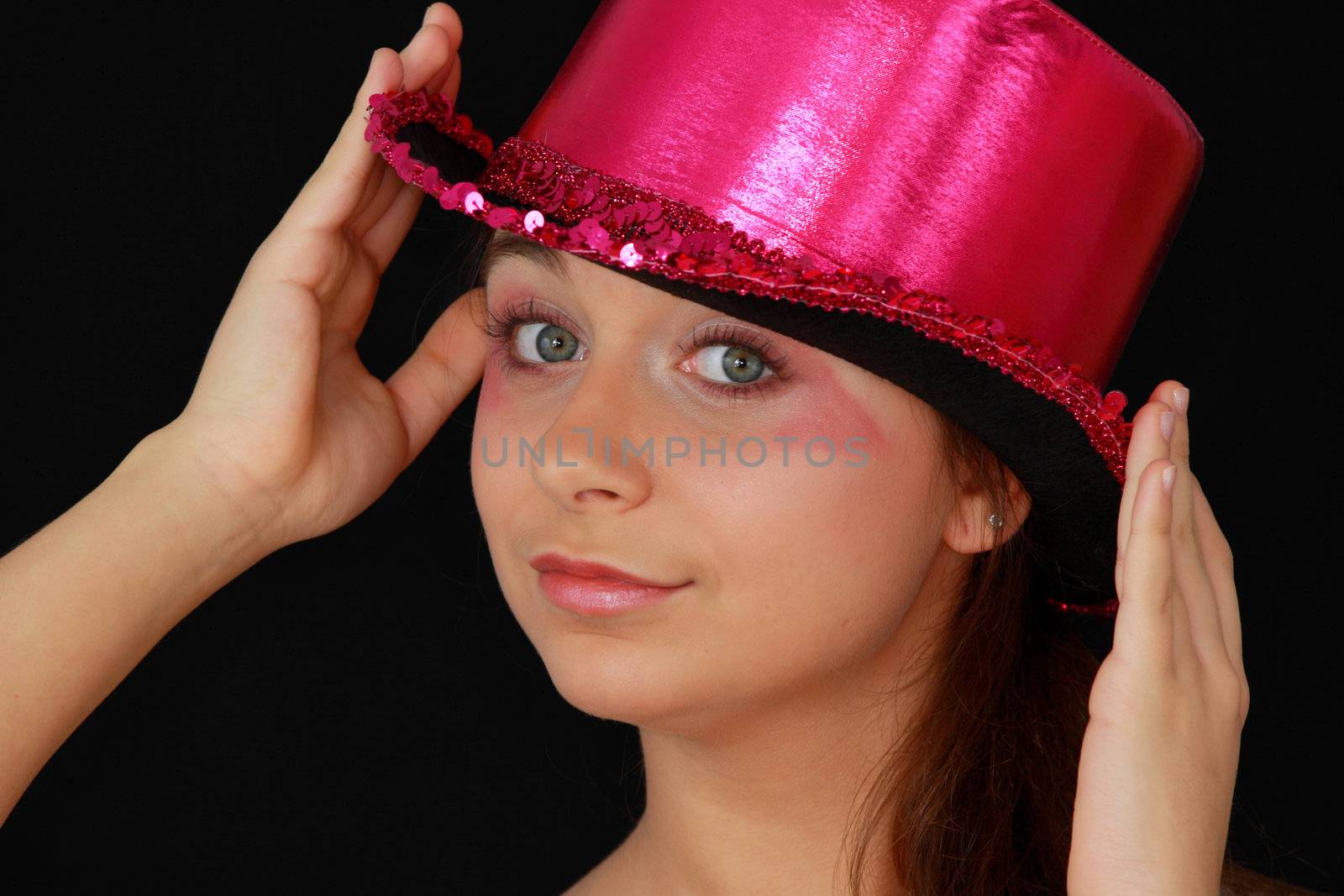 Portrait of a young girl in pink hat by BDS