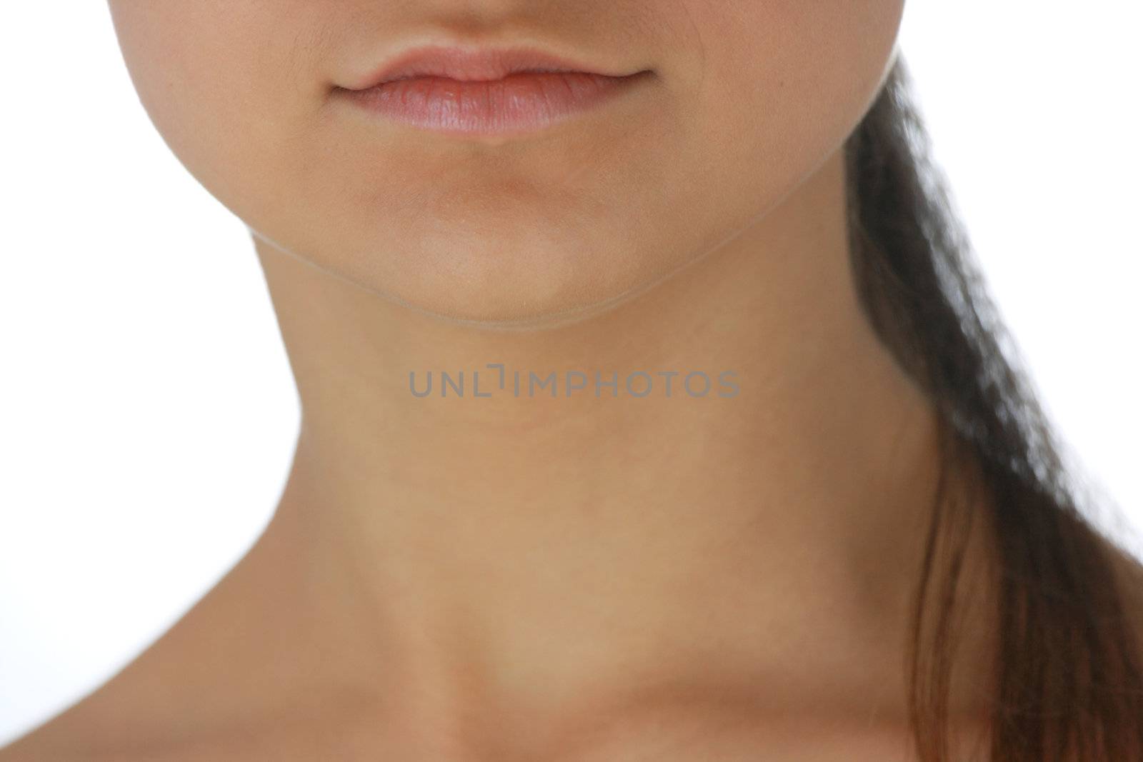 Portrait of young woman with health skin of face isolated on white background