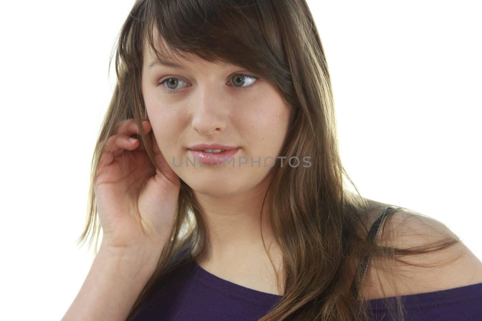 Young girl posing isolated on white by BDS