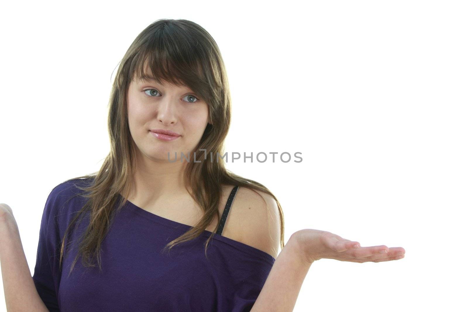 Young girl posing isolated on white by BDS