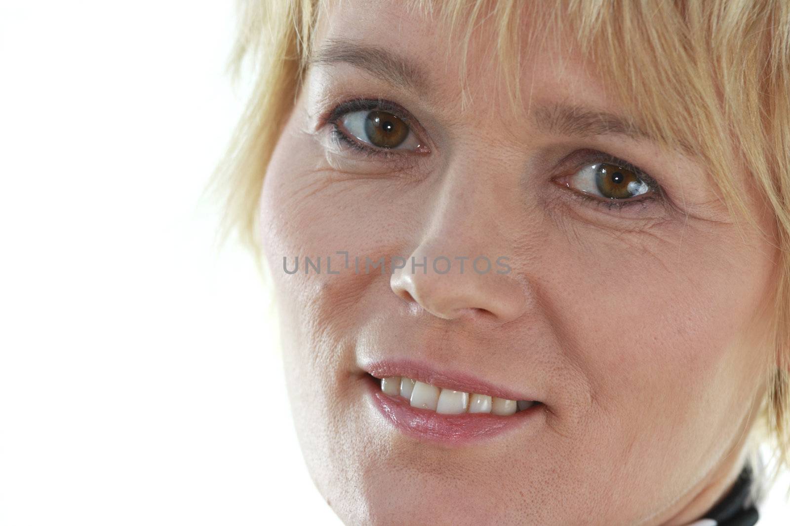 Older woman portrait over white background
