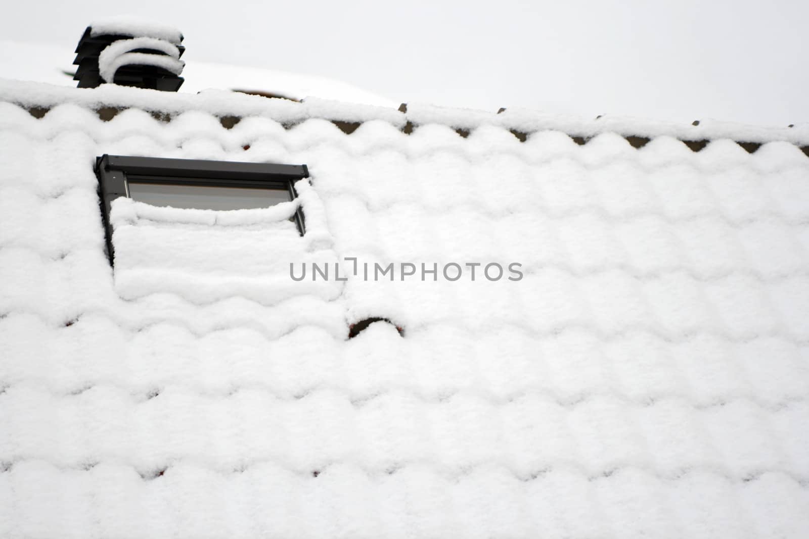 Snow over the roof, covered window