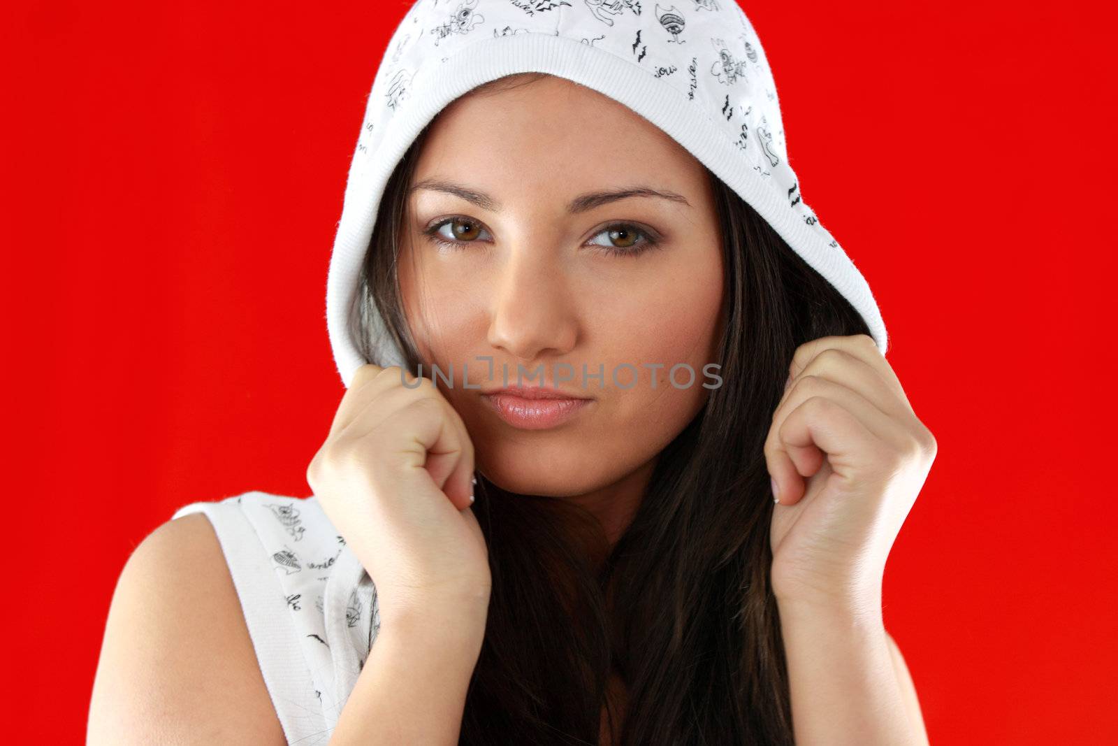 Young sexy girl over red background by BDS