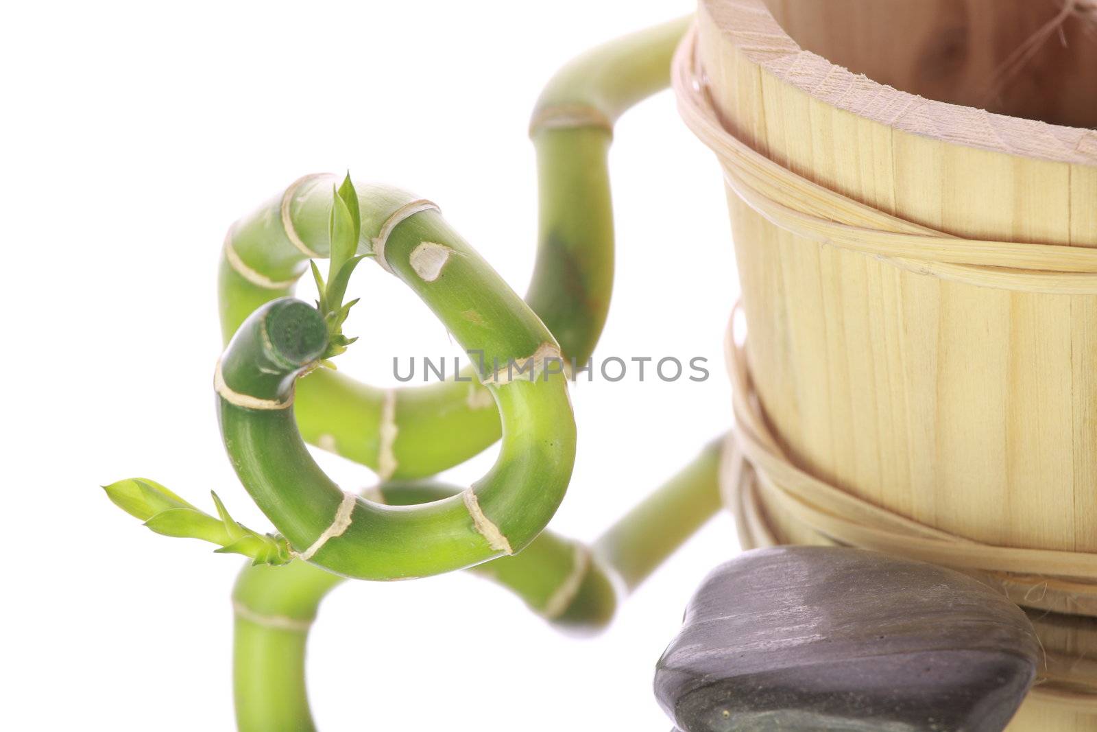 Spa still life with bamboo and stone isolated on white