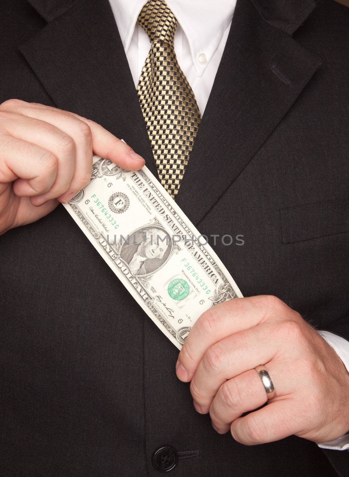 Businessman Holding Dollar Bill by Feverpitched