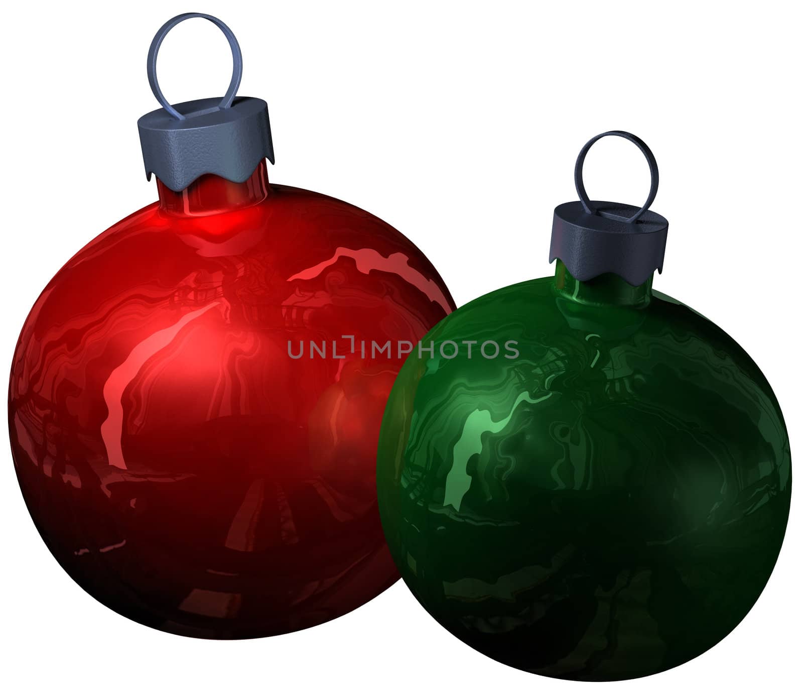 Two christmas red and green shiny balls