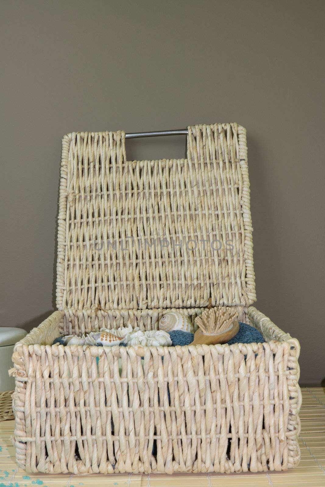 Spa basket and blue sea salt