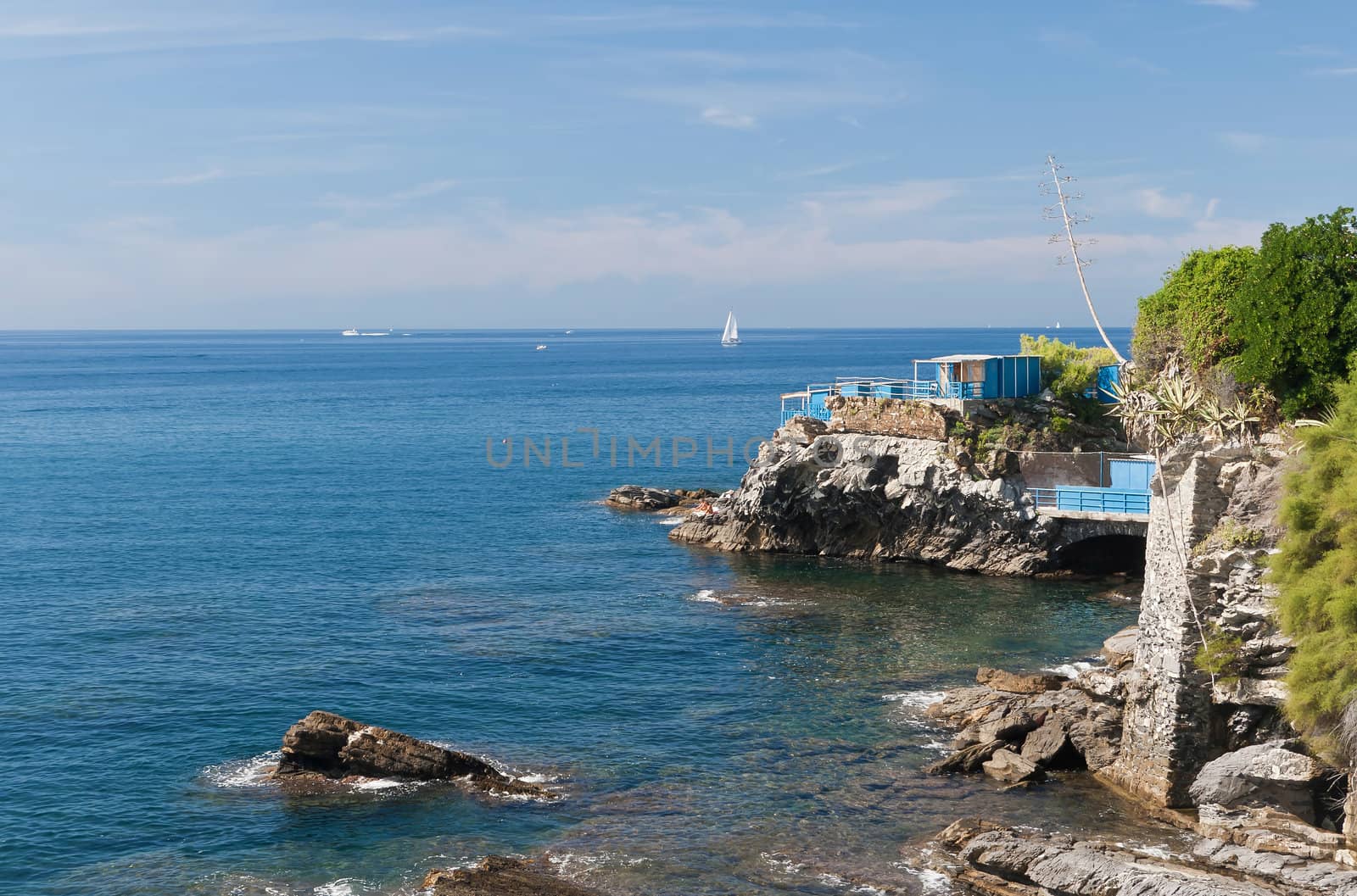 Mediterranean  coastline in Genova Nervi, Italy
