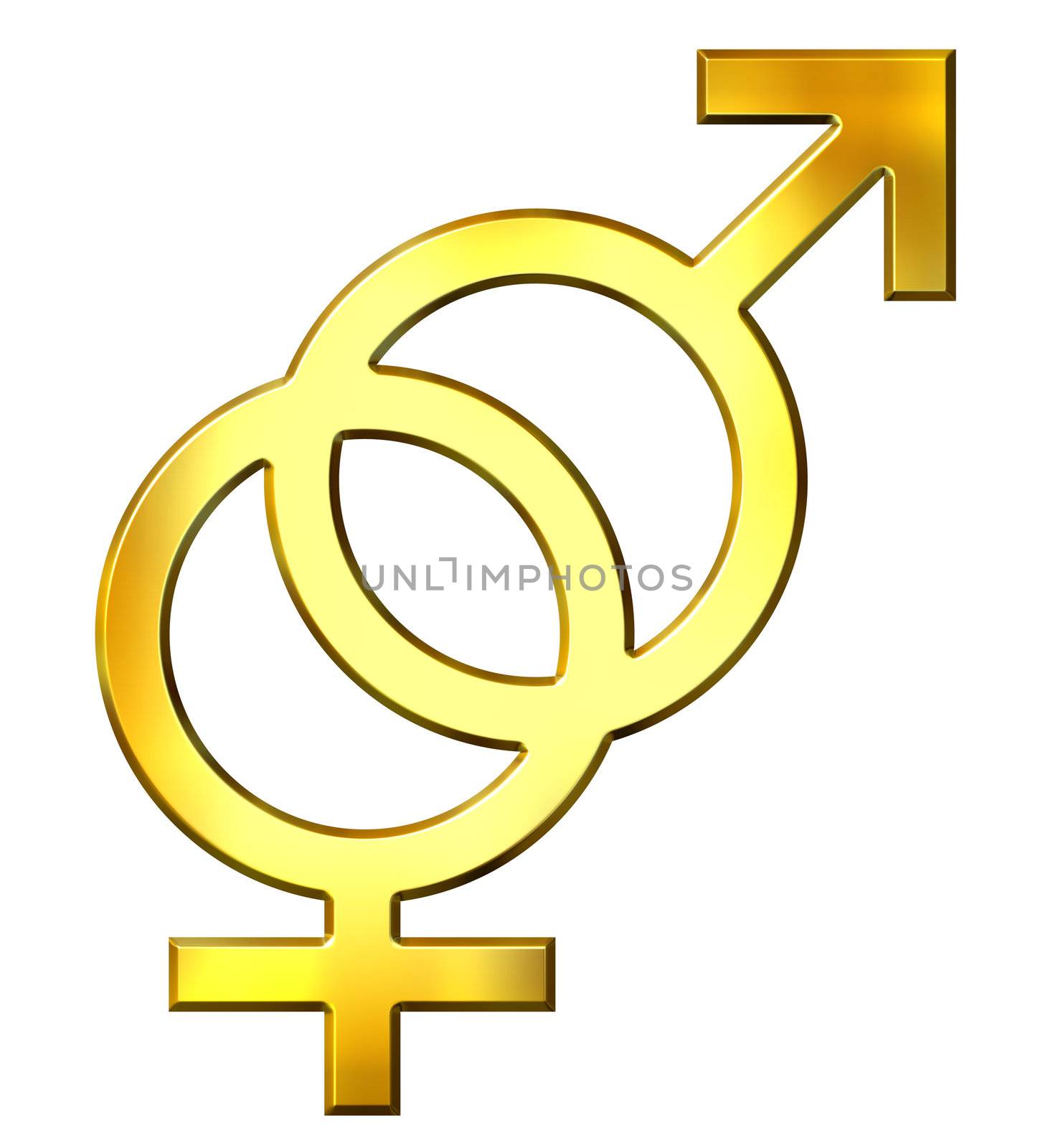 3d golden gender union isolated in white