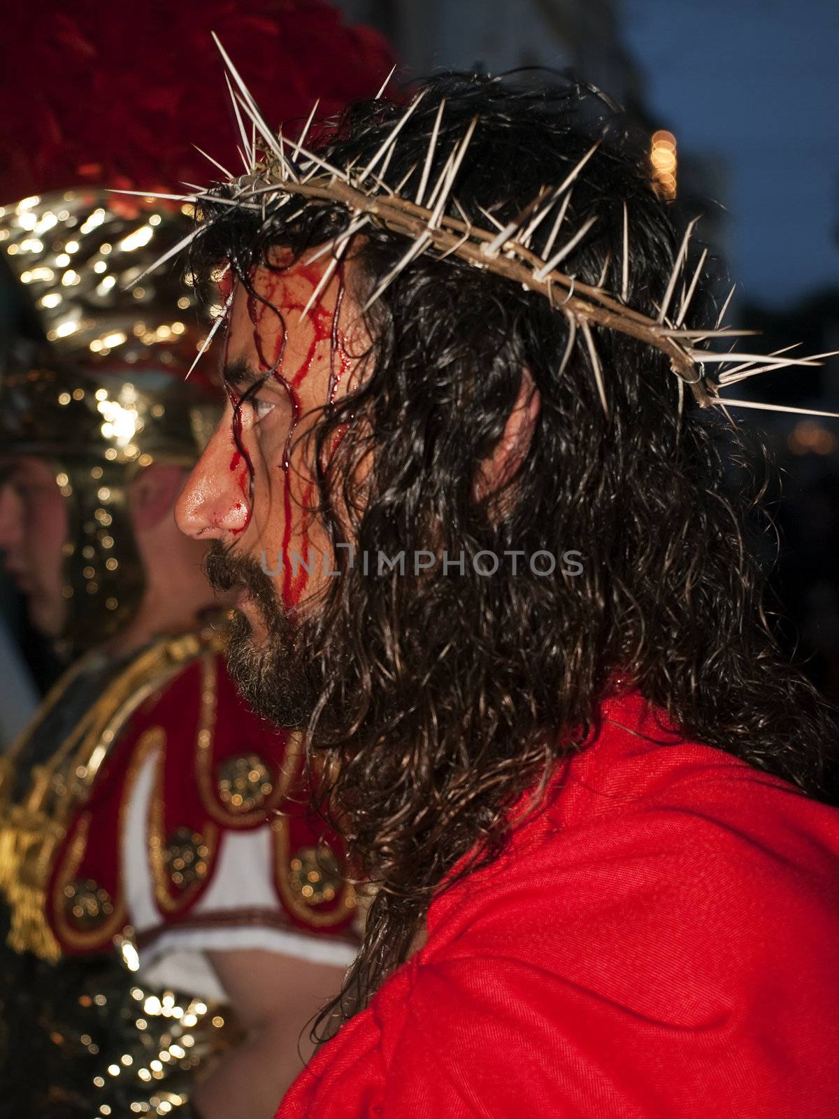 LUQA, MALTA - Friday 10th April 2009 - Portrait of Jesus Christ during the Good Friday procession in Malta