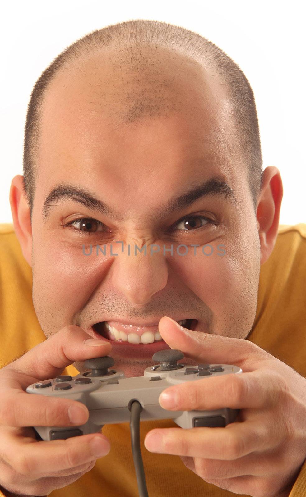 guy playing video game console controller by vladacanon