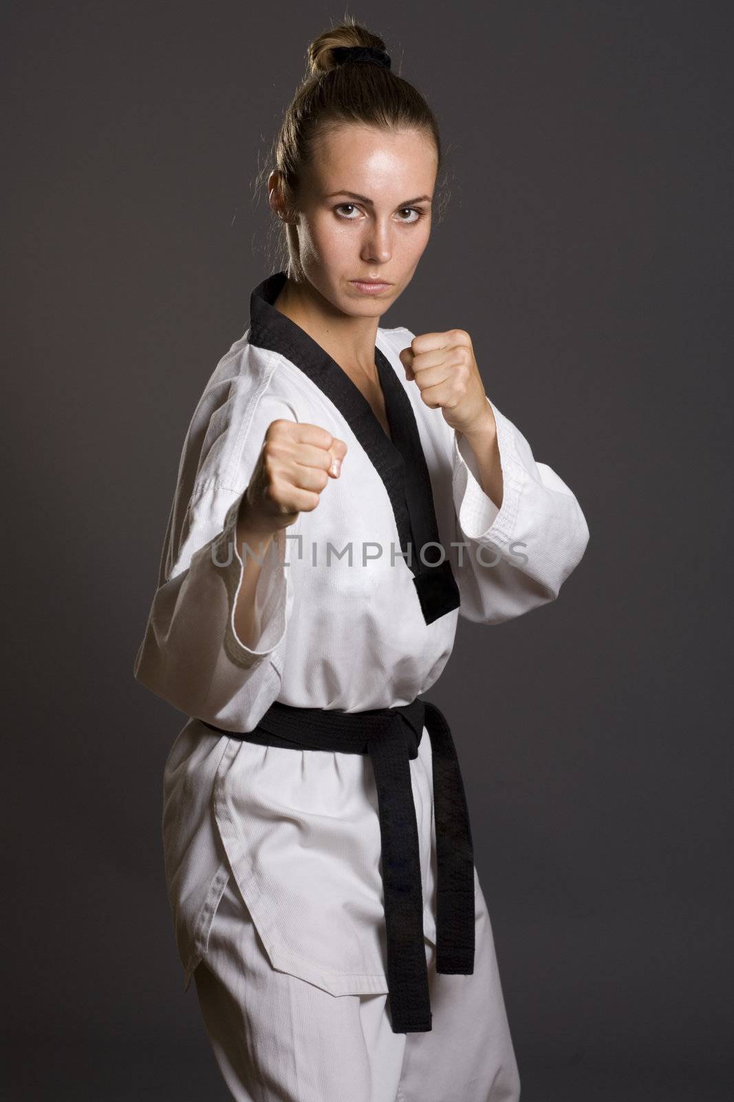 girl in white kimono ready to fight