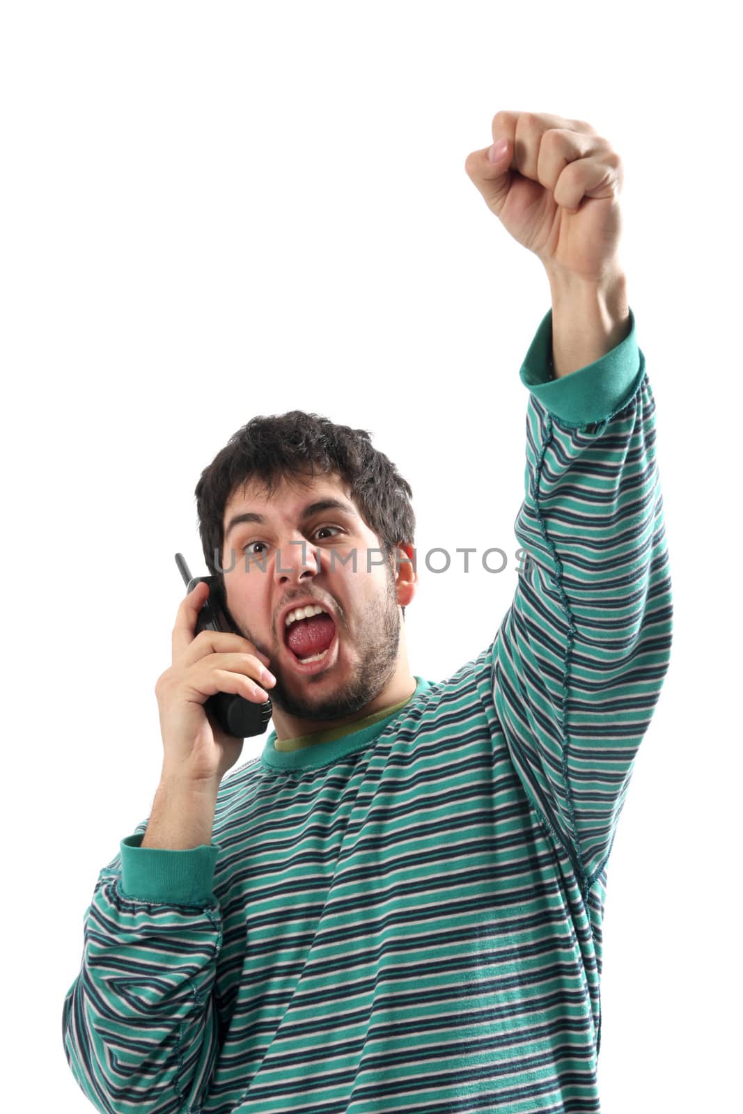 man with telephone in the pajamas, after lotto lottery news