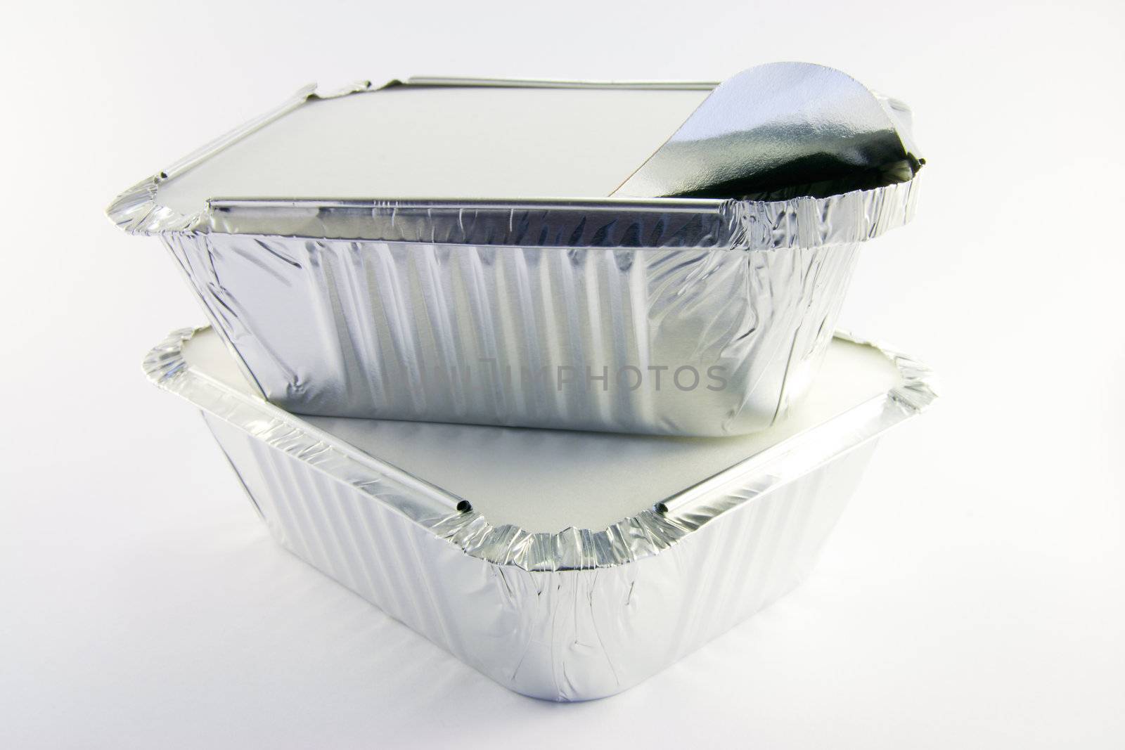 2 square foil catering trays 1 partly opened