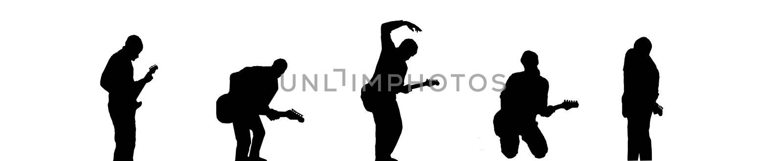 Silhouette of guitar rock band with five guitarists