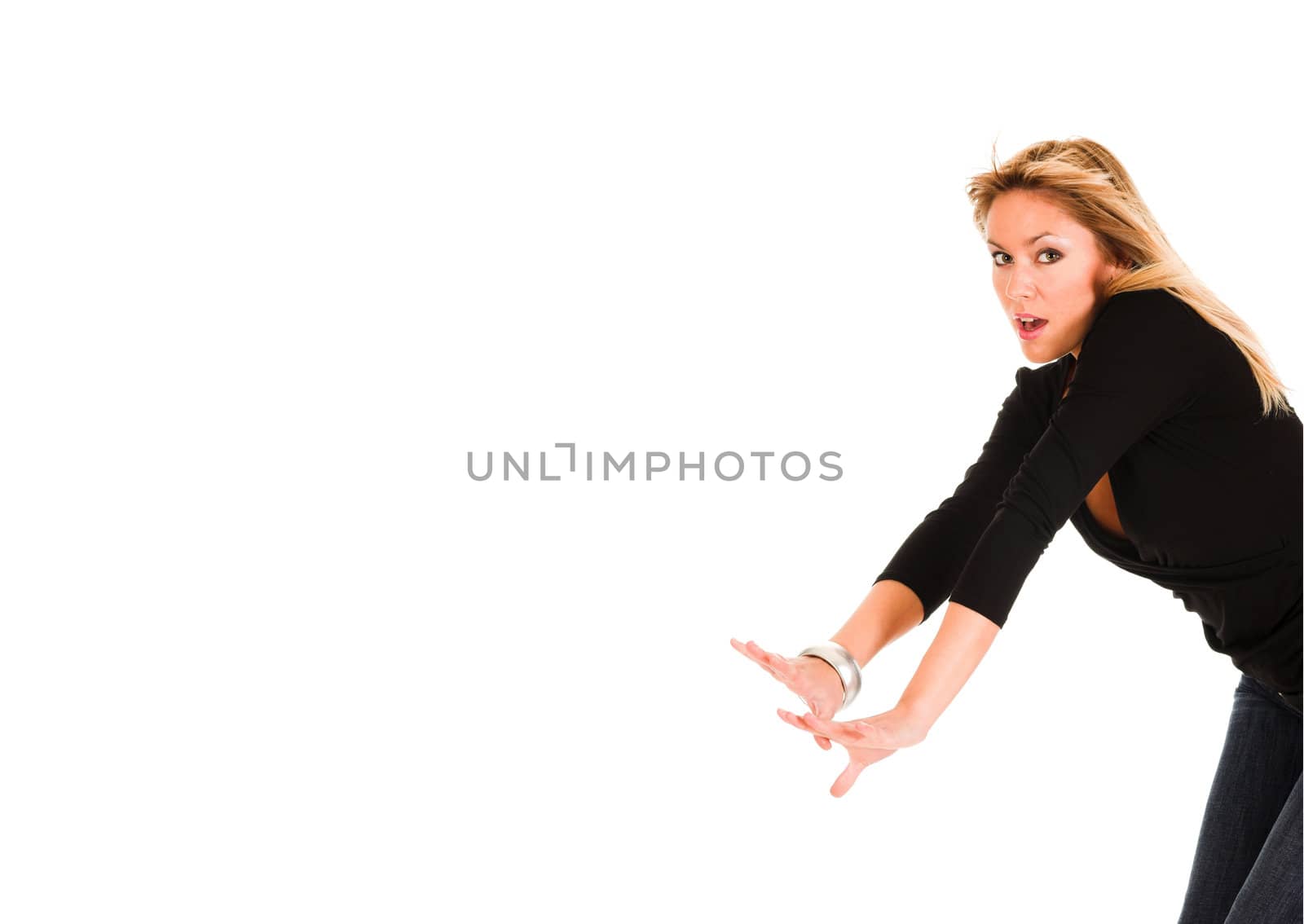 young woman on white background