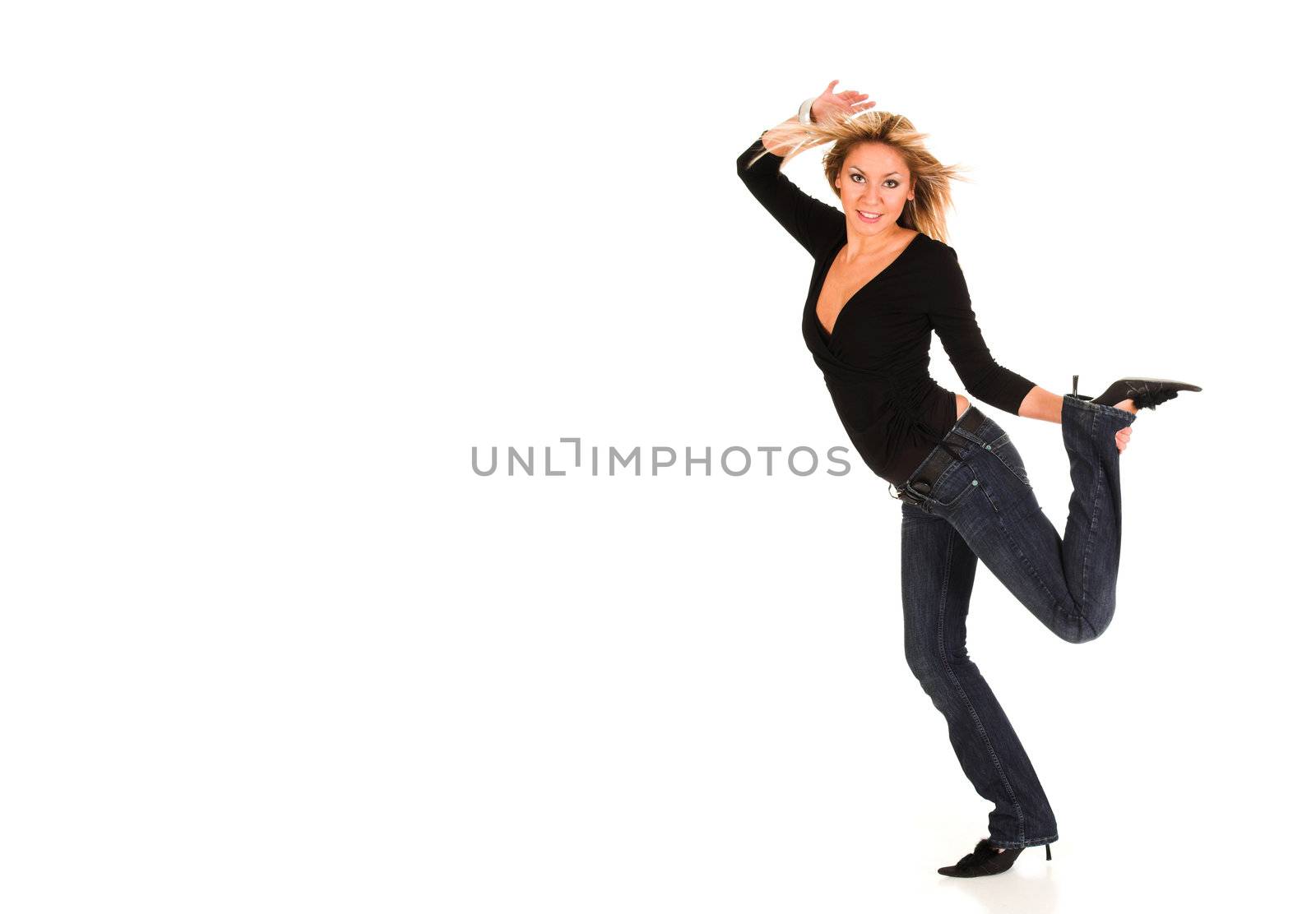 beautiful young woman on white background