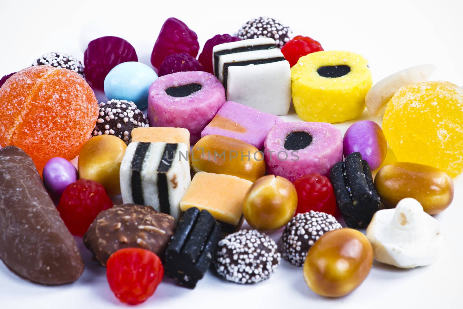 Many candy on white background