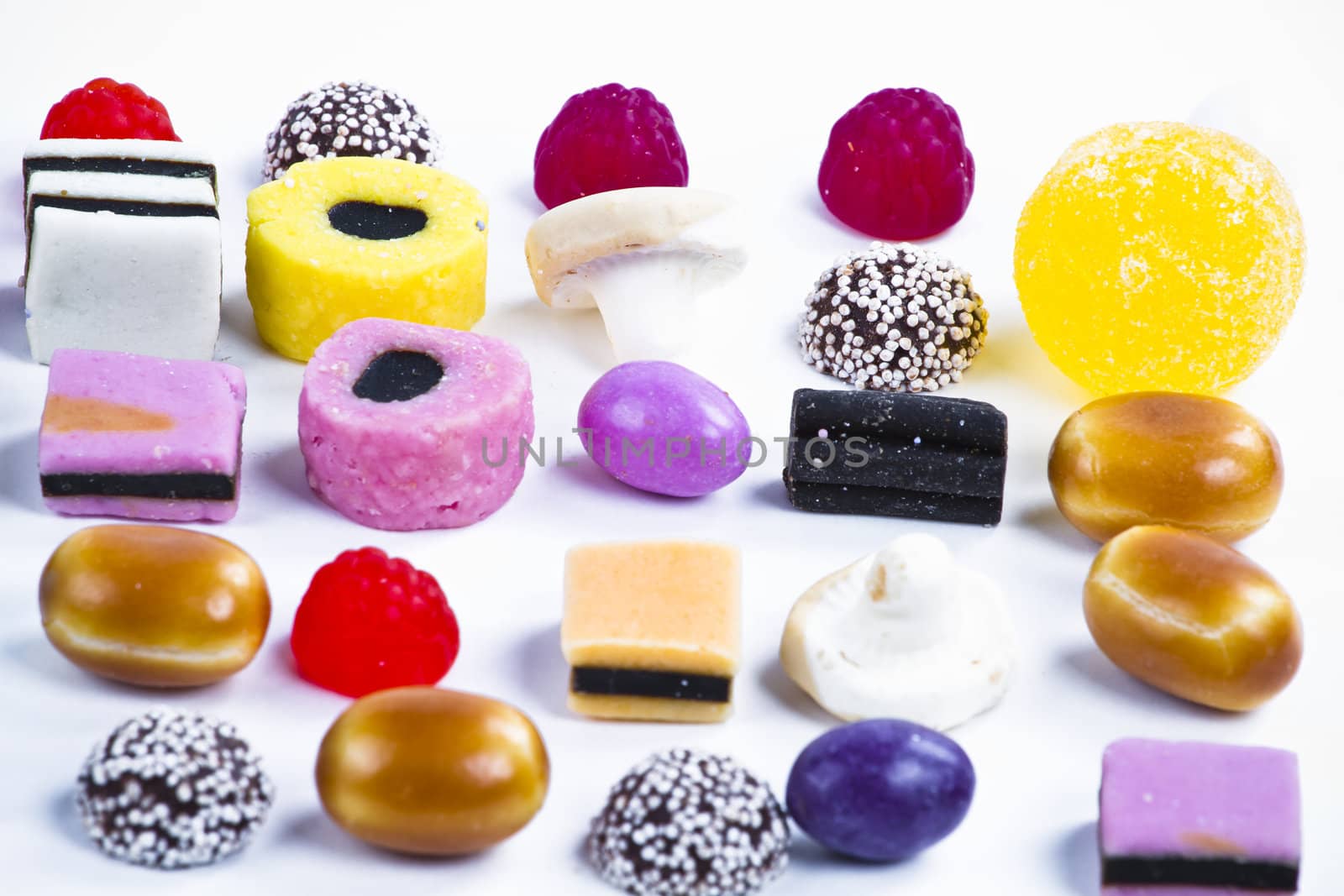 Many candy on white background