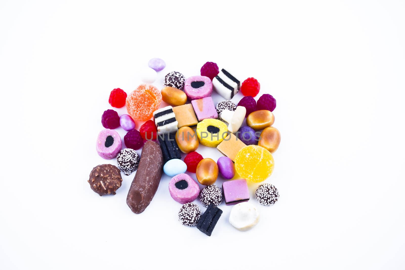 Many candy on white background