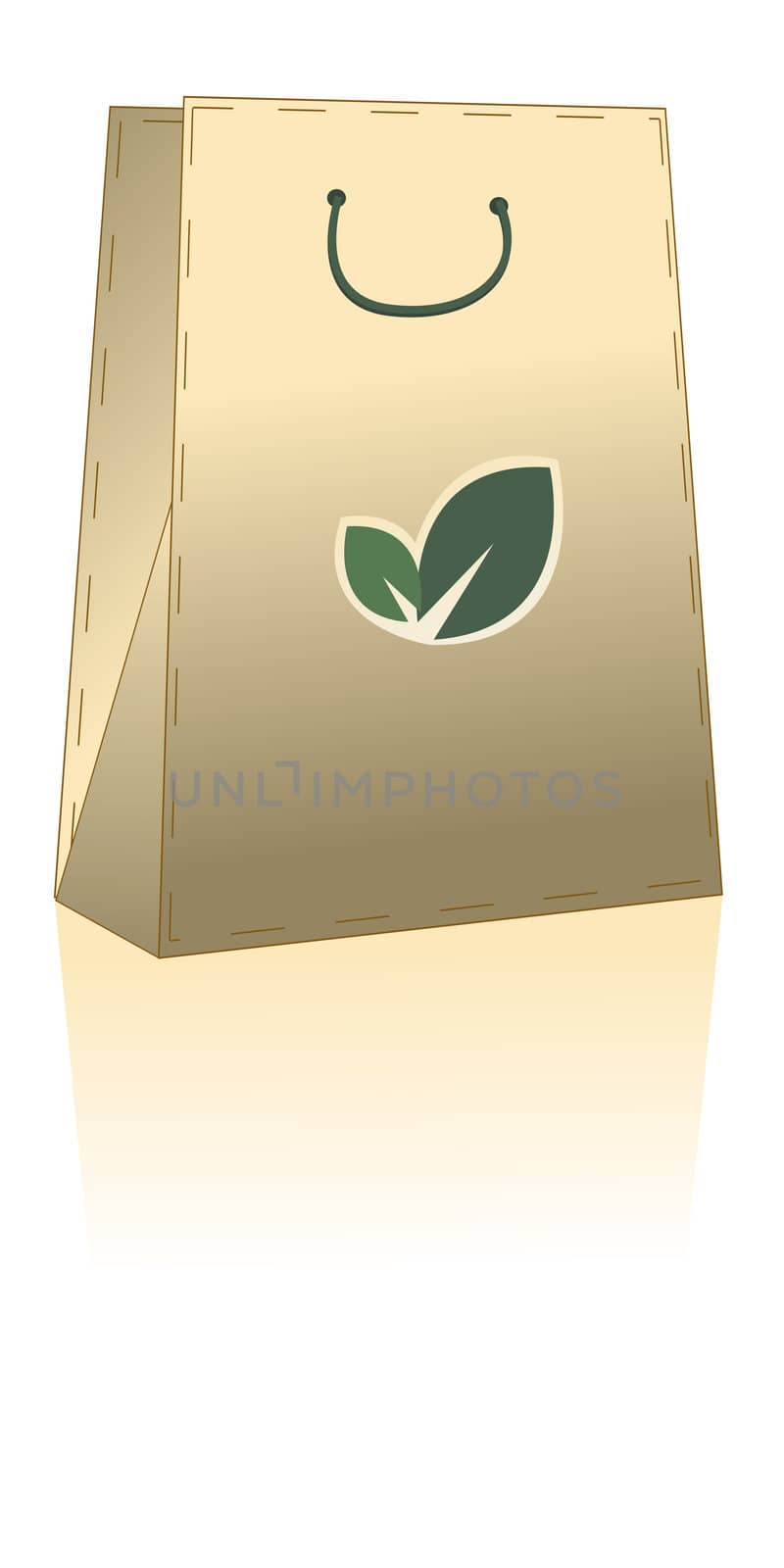 Paper shopping bag and reflection over white background