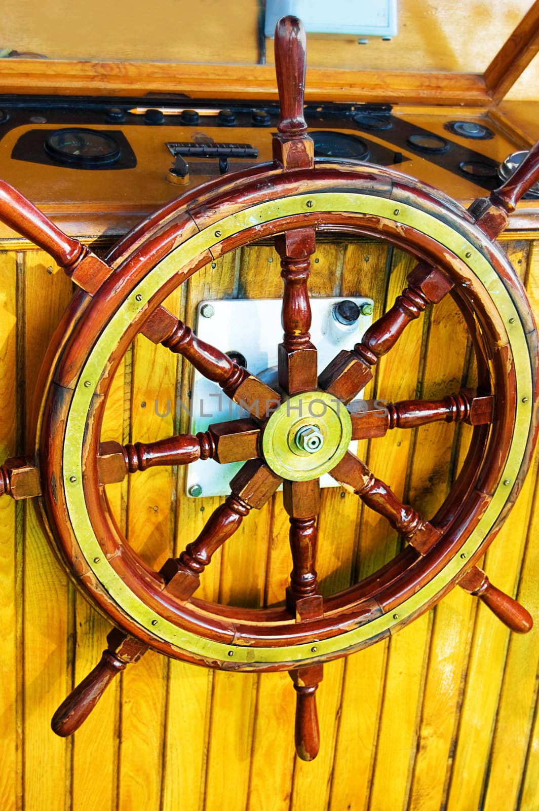 Captain wheel on a sailing ship