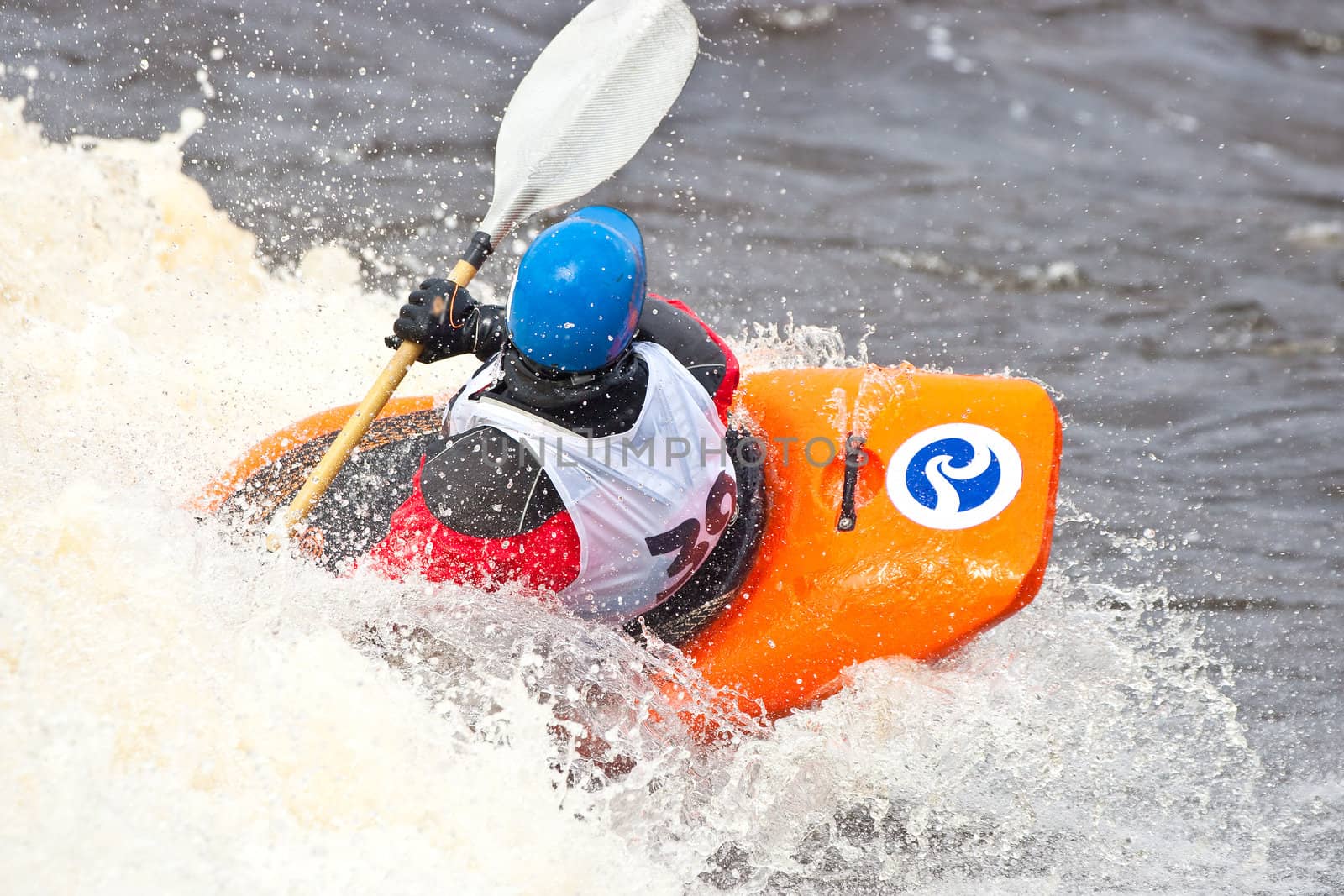 Kayak freestyle on whitewater, Russia, Msta, may 2010