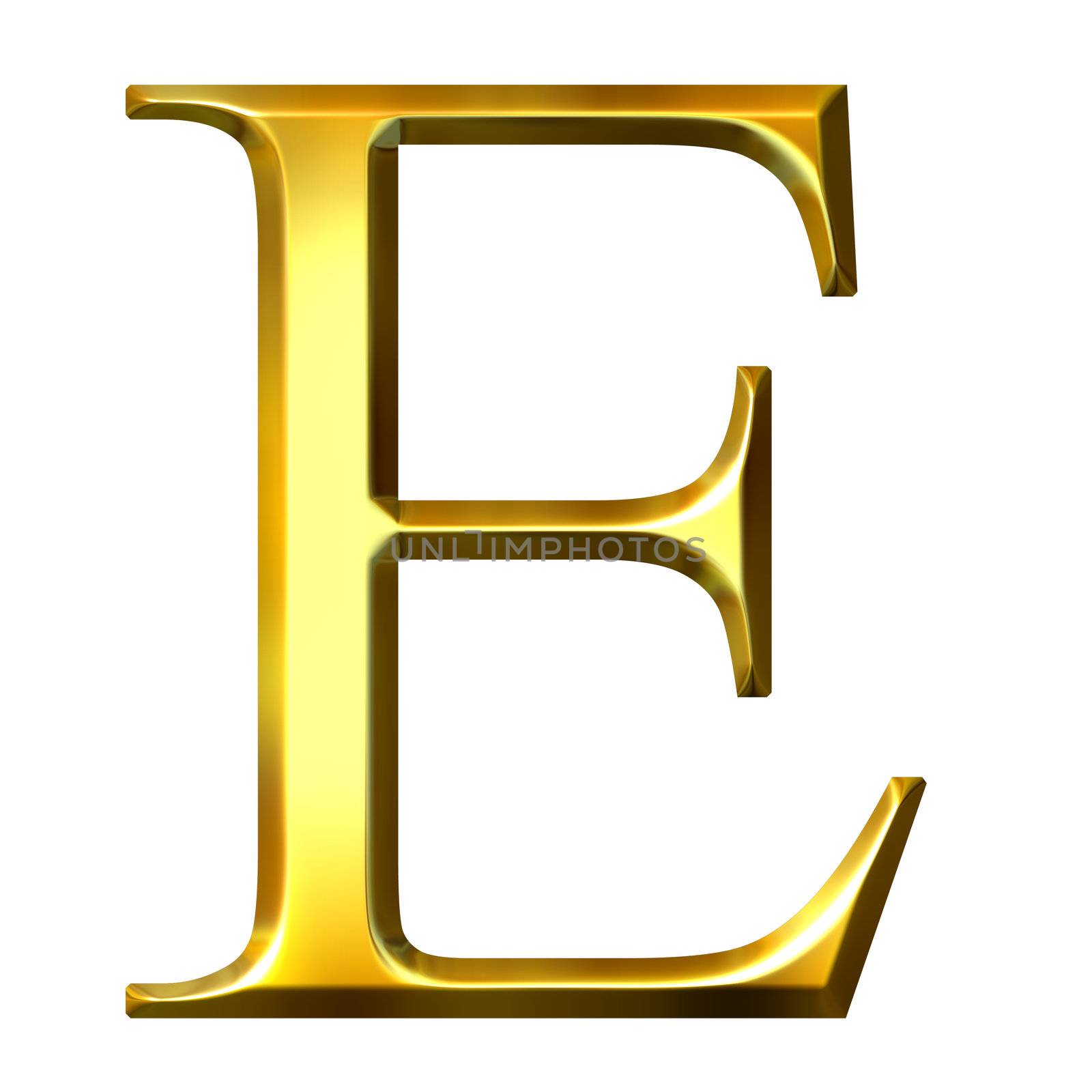 3d golden Greek letter epsilon isolated in white