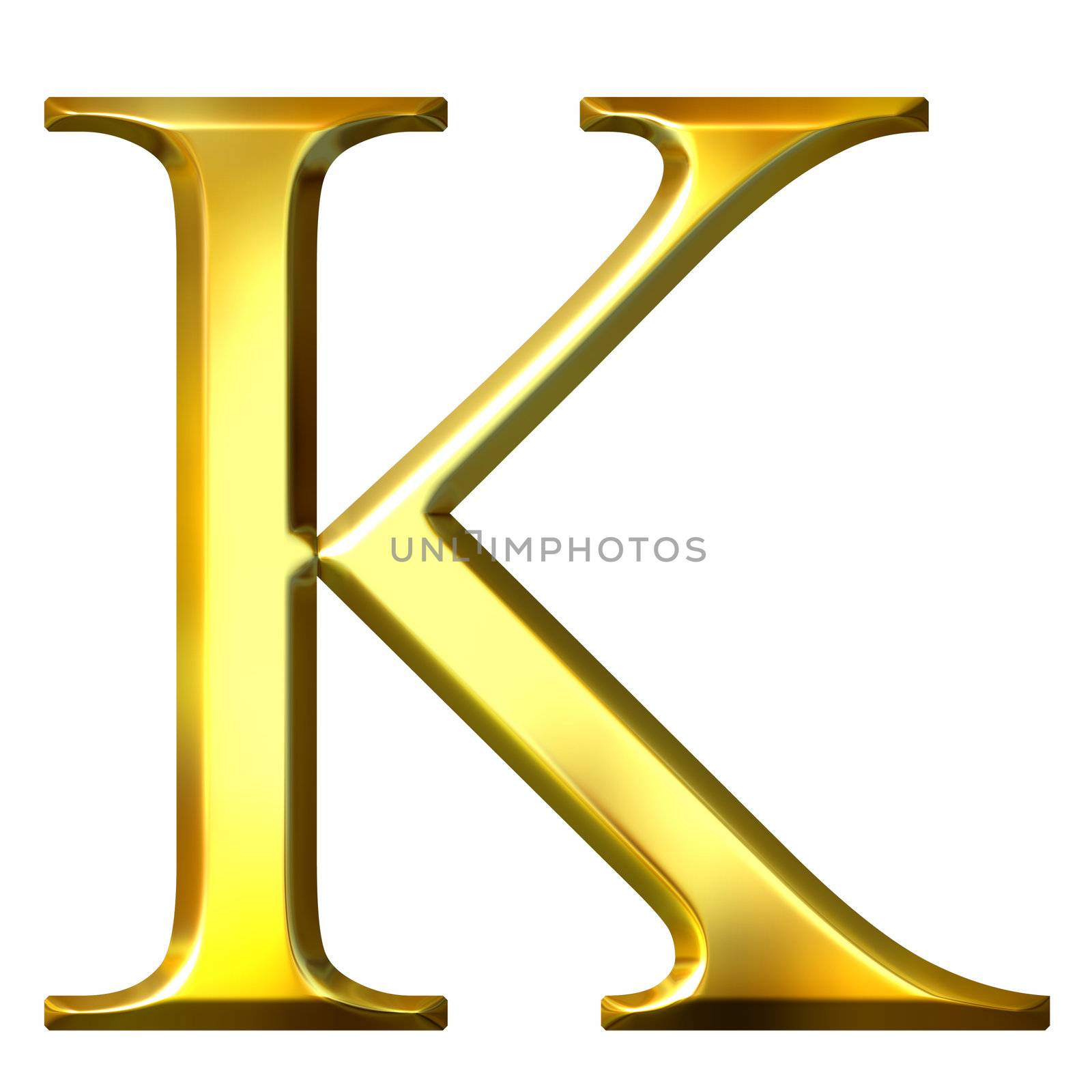 3d golden Greek letter kappa isolated in white