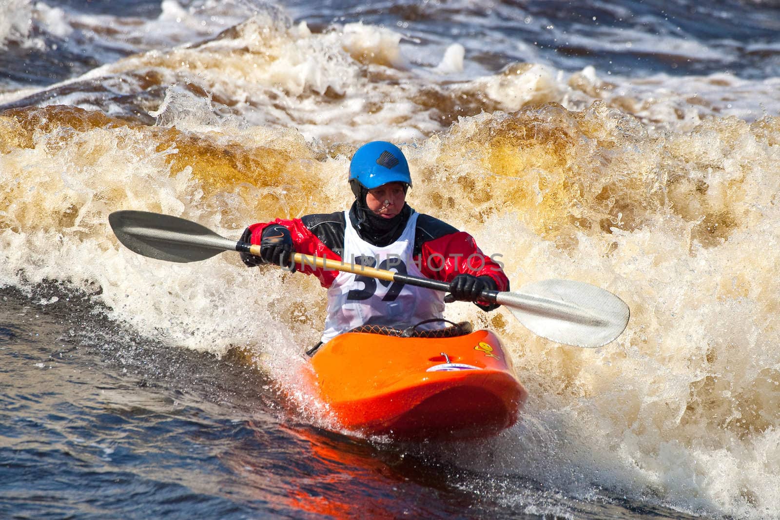 Kayak freestyle on whitewater, Russia, Msta, may 2010