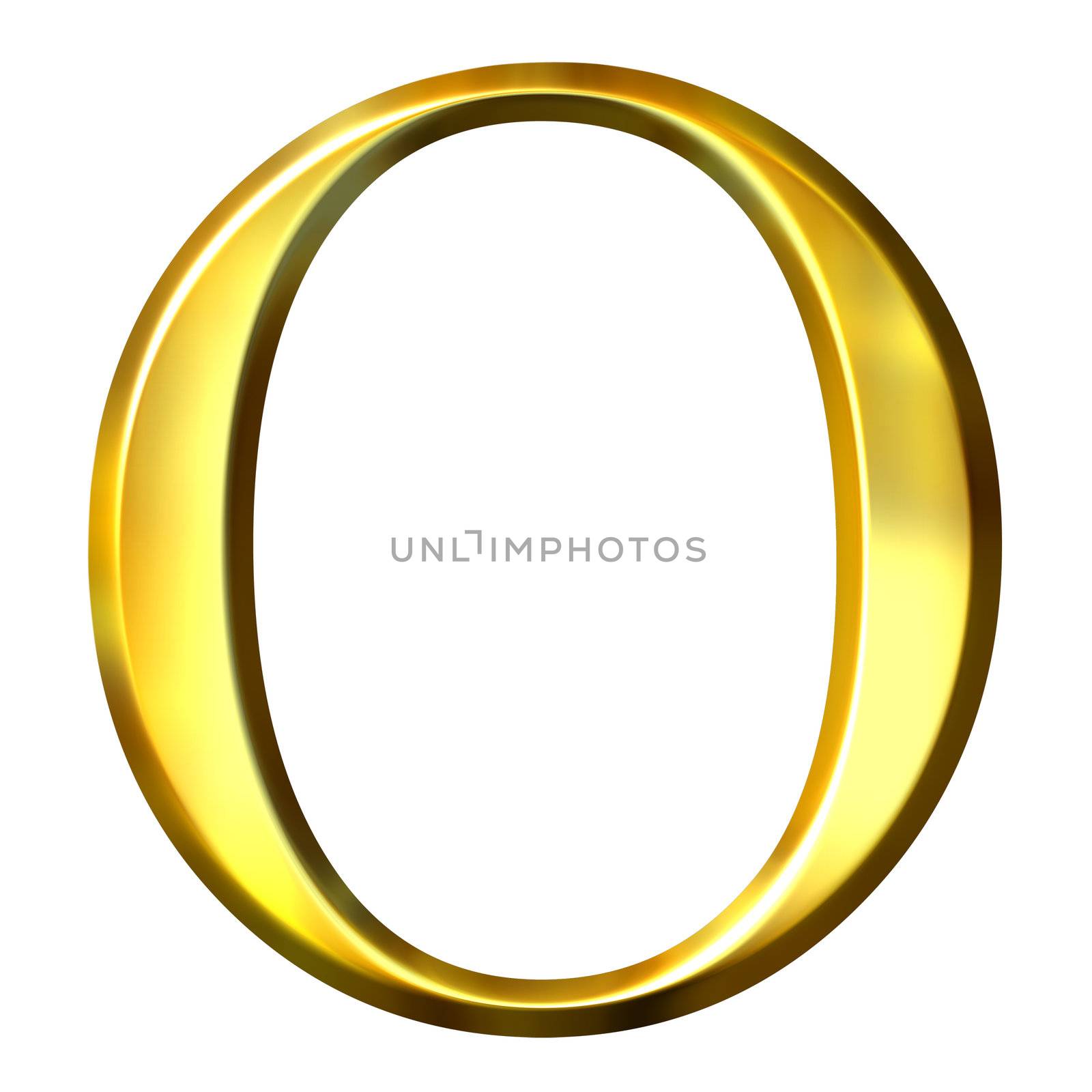 3d golden Greek letter omikron isolated in white