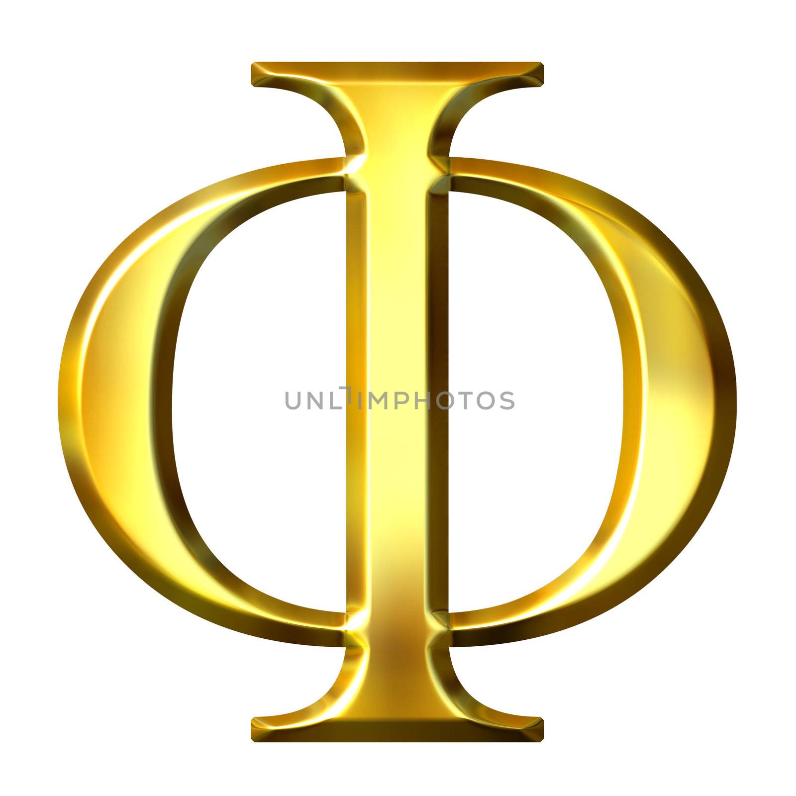 3D Golden Greek Letter Phi by Georgios