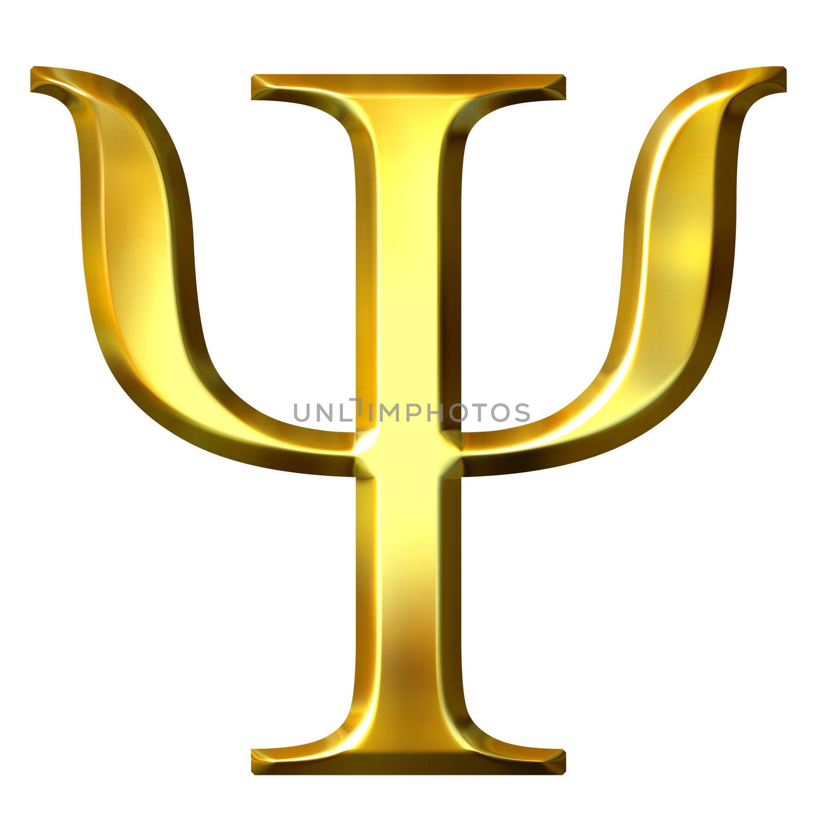 3d golden Greek letter psi isolated in white