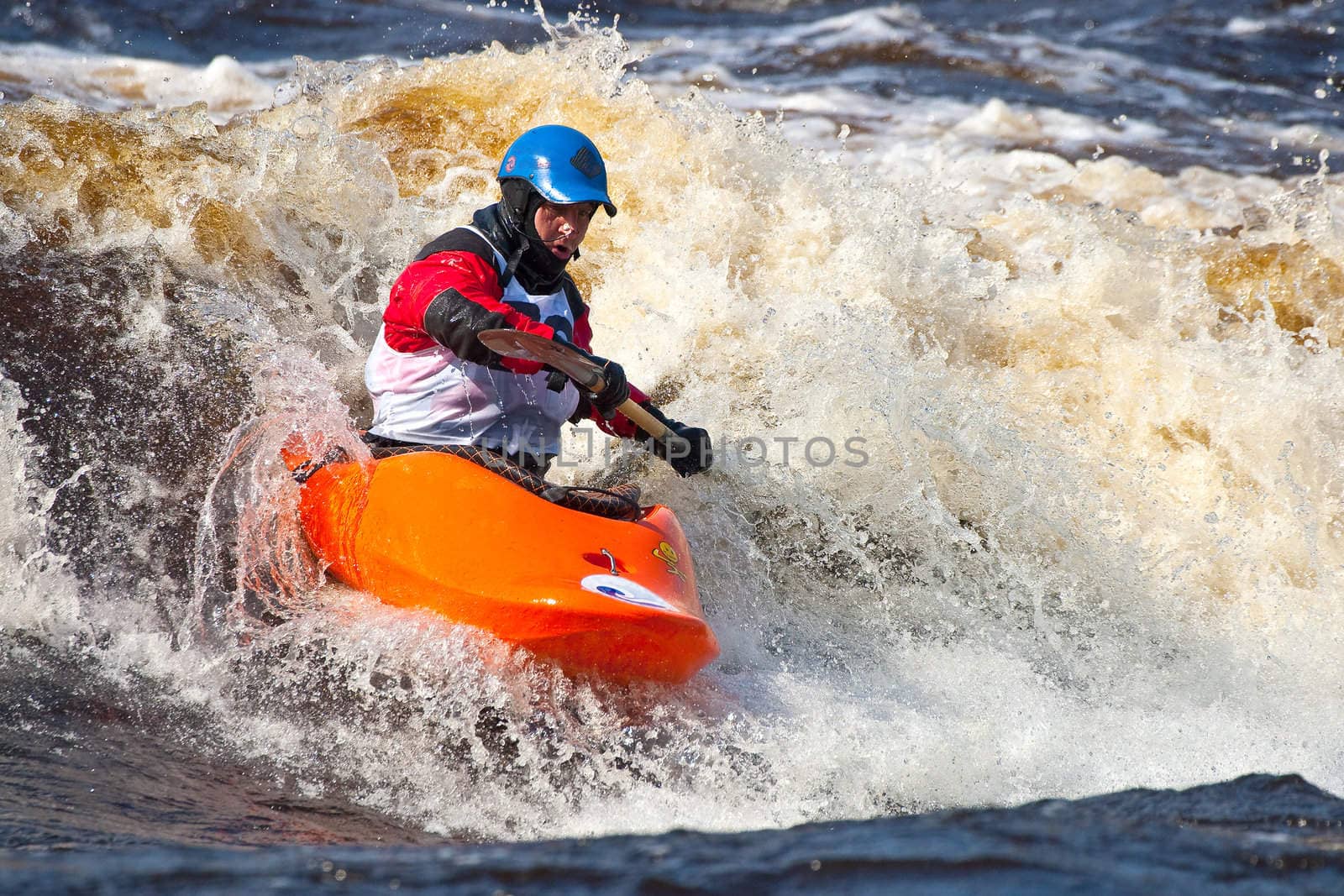 Kayak freestyle on whitewater, Russia, Msta, may 2010