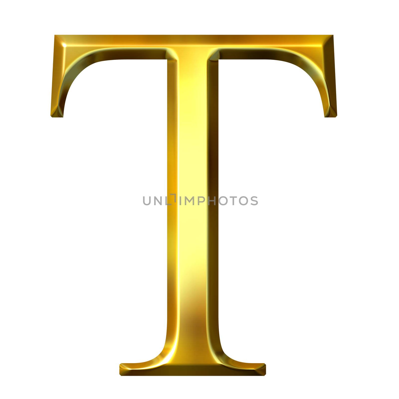 3d golden Greek letter tau isolated in white