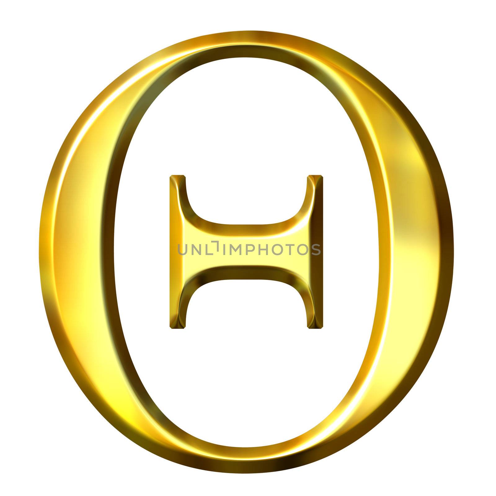 3d golden Greek letter theta isolated in white