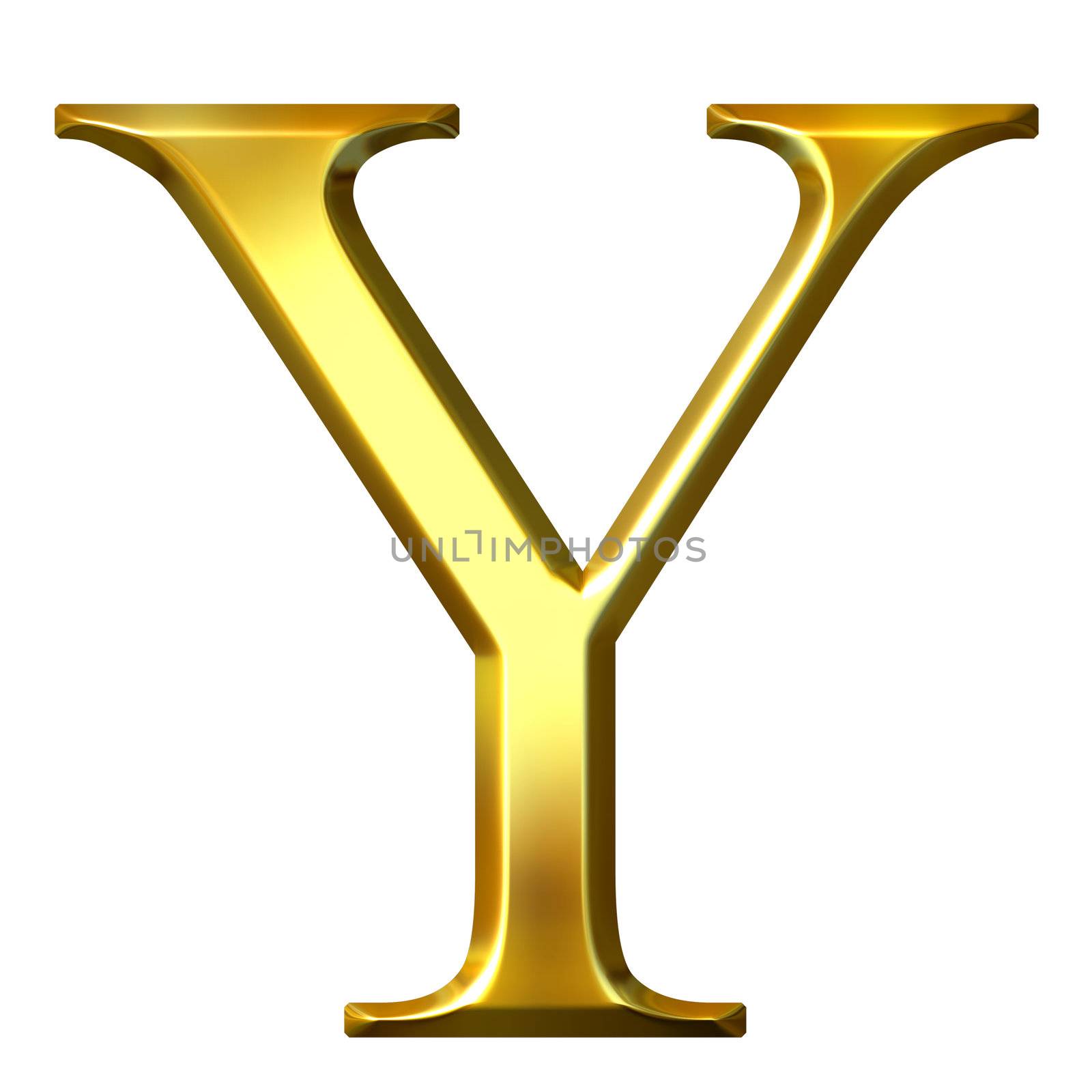 3d golden Greek letter ypsilon isolated in white