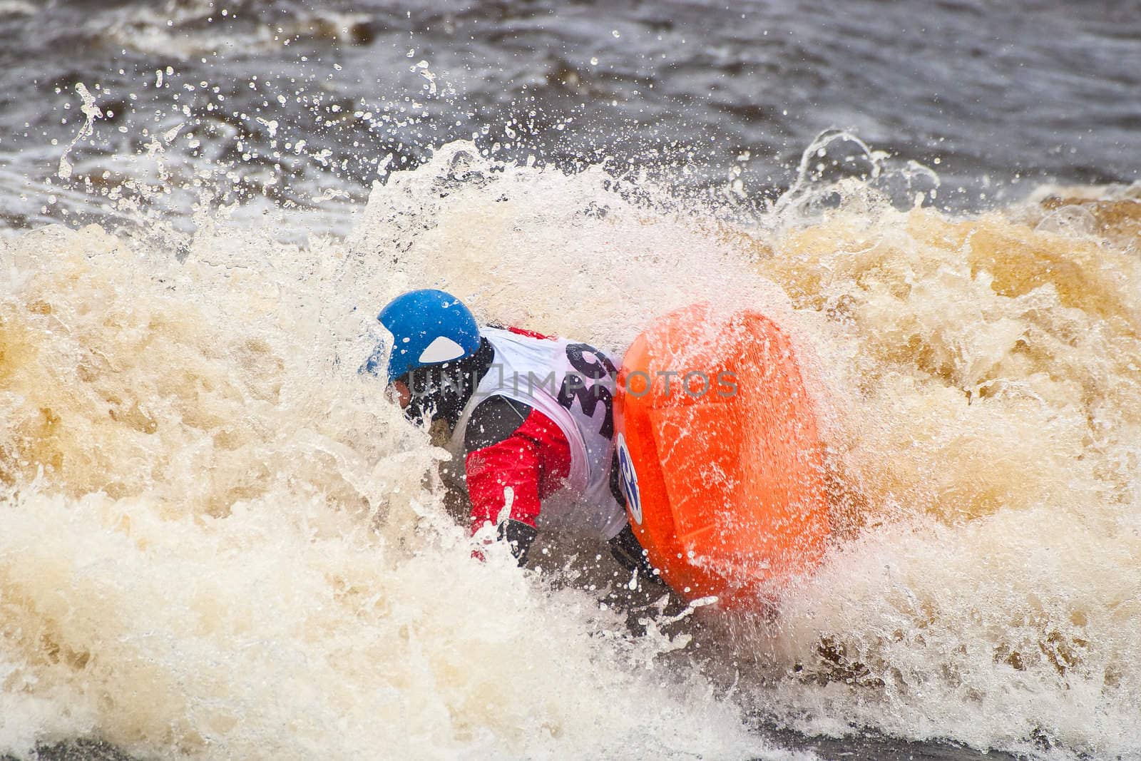 Kayak freestyle on whitewater, Russia, Msta, may 2010