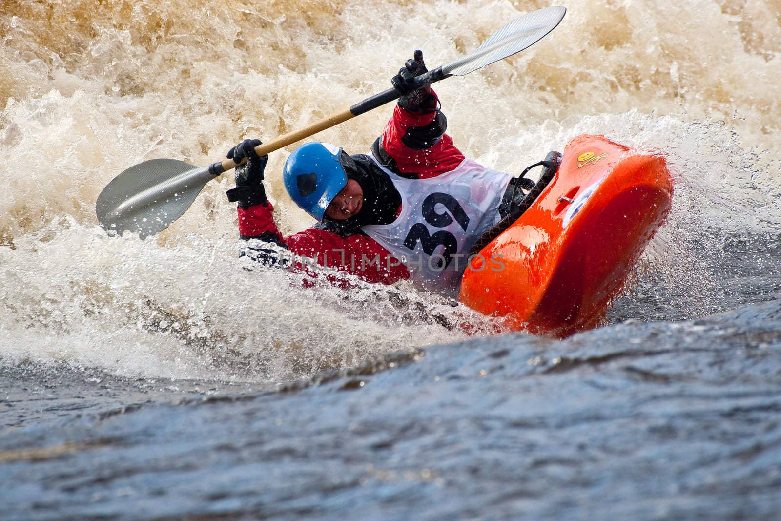 Kayak freestyle on whitewater, Russia, Msta, may 2010