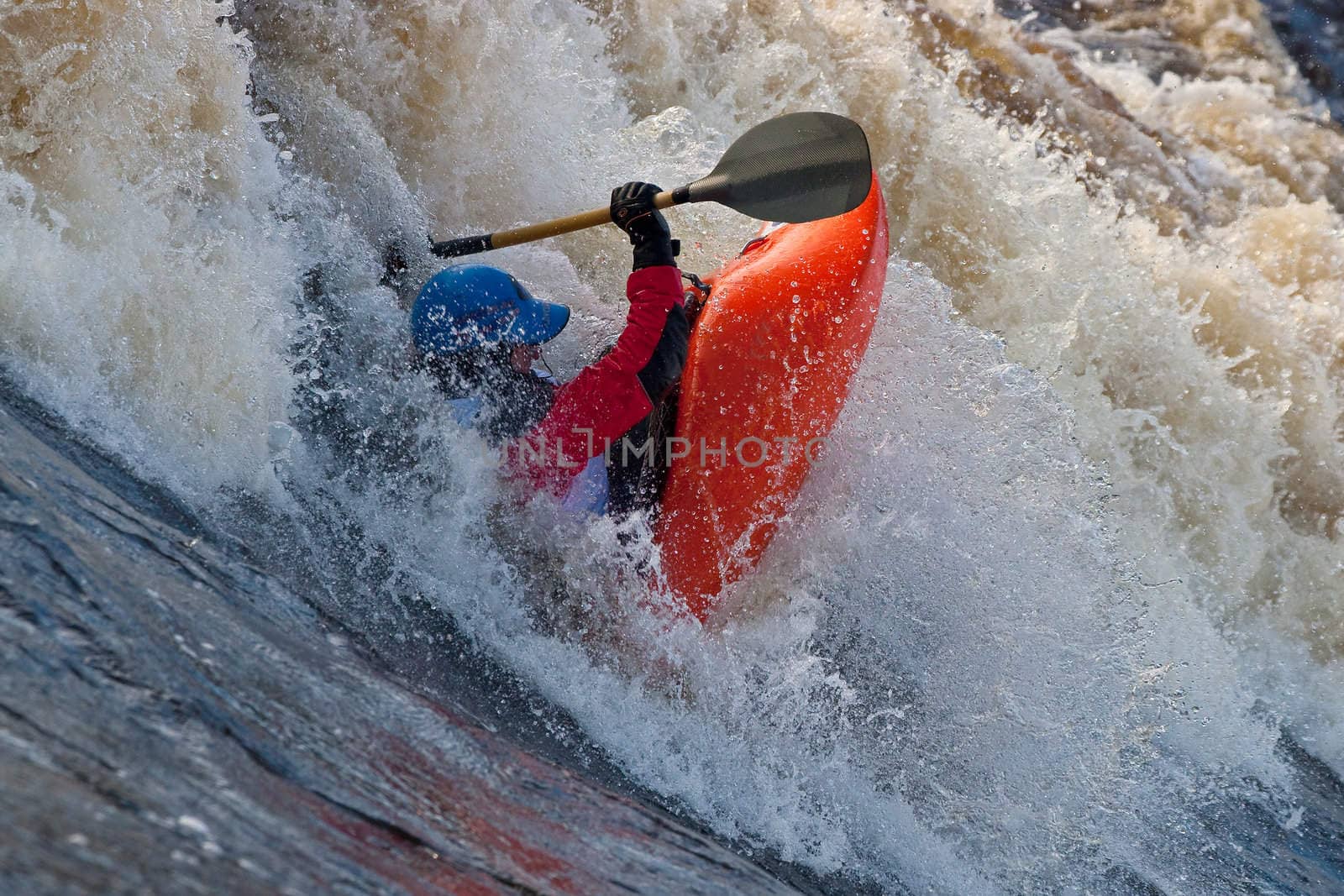 Kayak freestyle on whitewater, Russia, Msta, may 2010