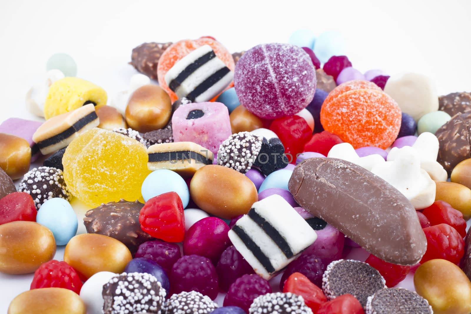 Many candy on white background