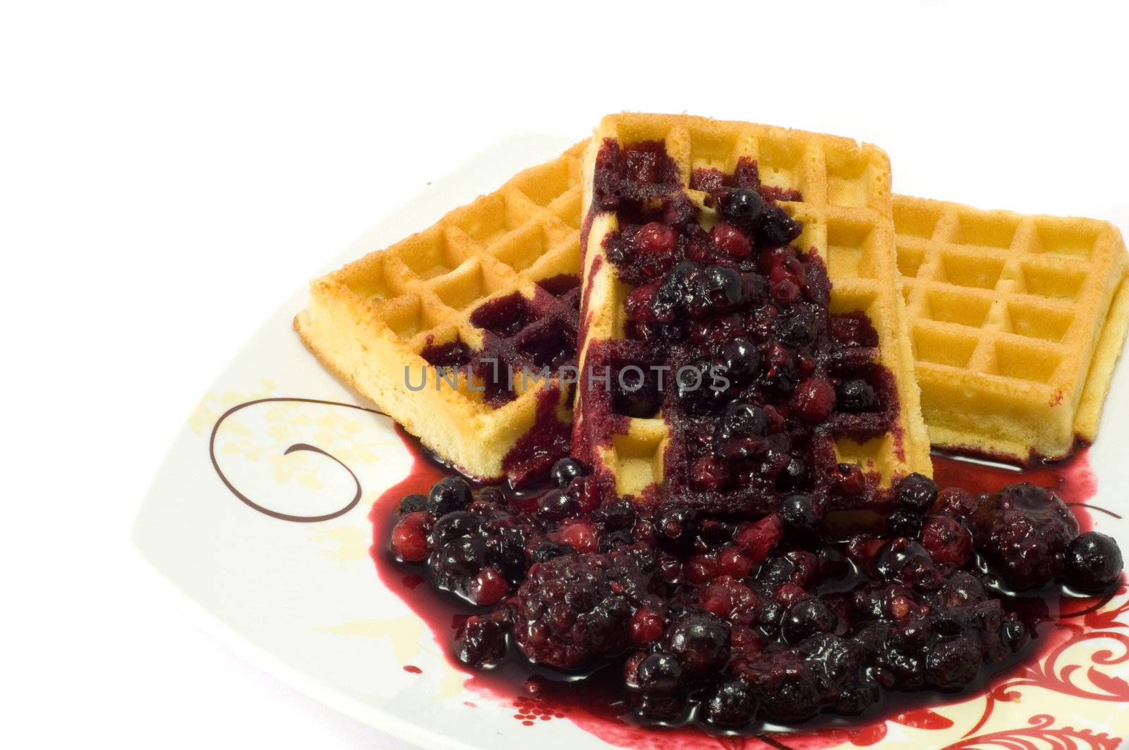 Berry sauce filled wafer isolated on white background.