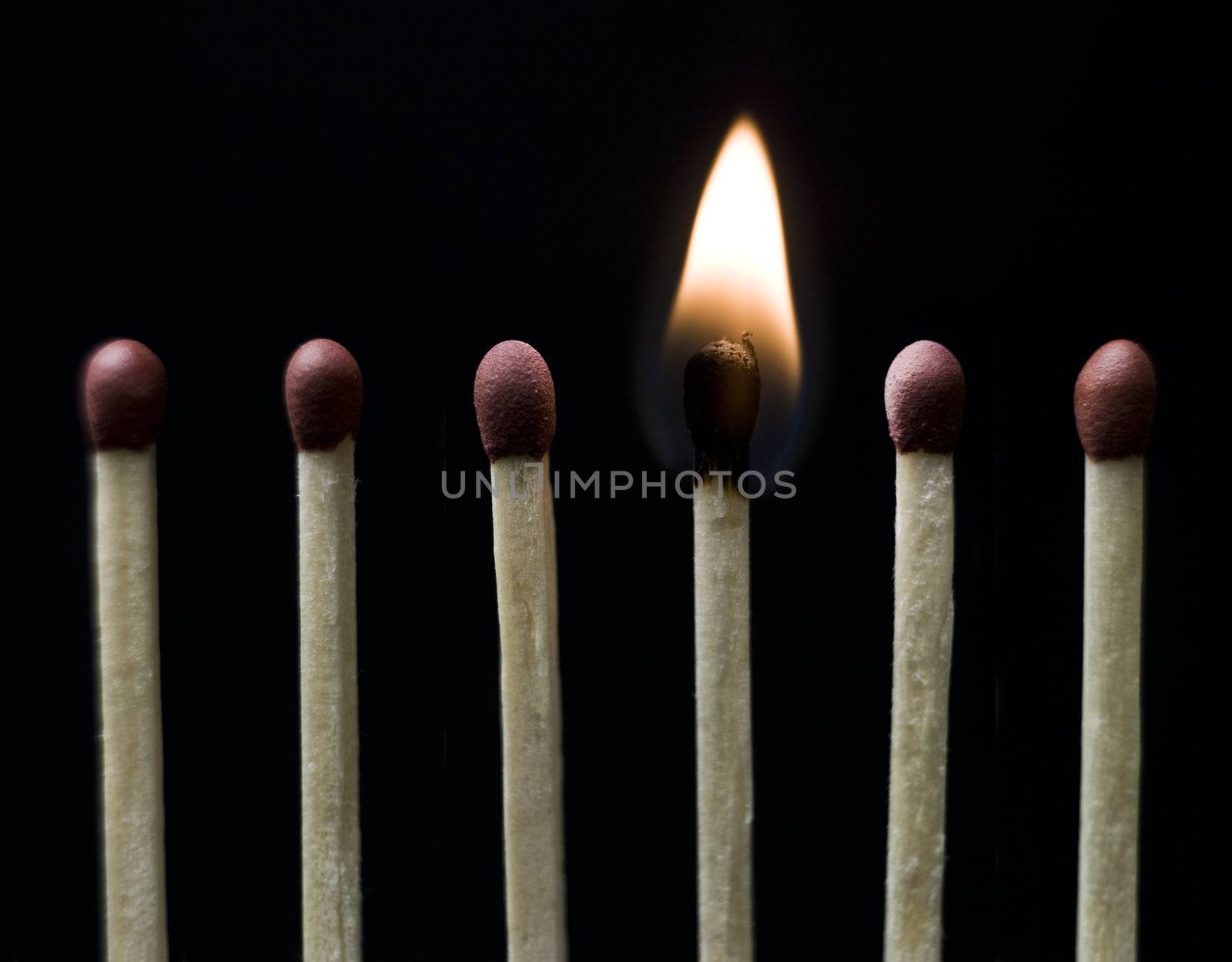 Group of Matches on black background