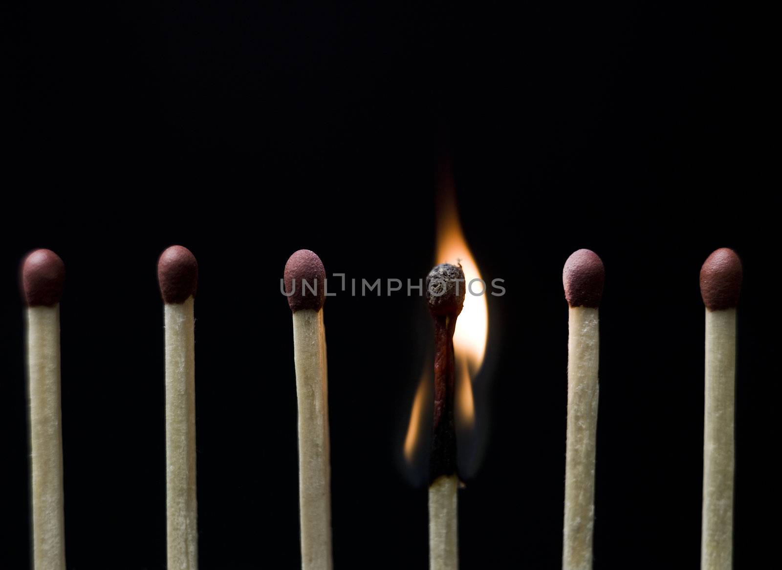 Group of Matches on black background